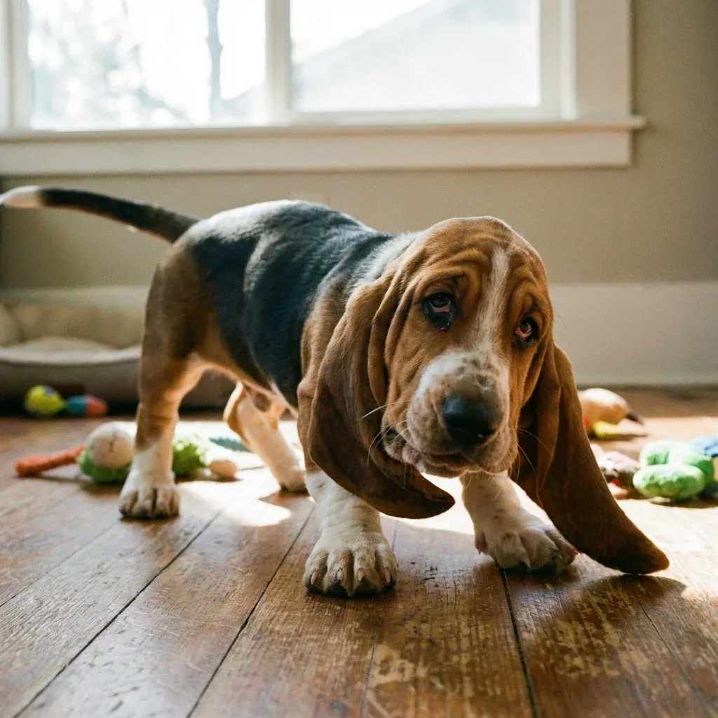 Basset Hound puppy in an outdoor training setting